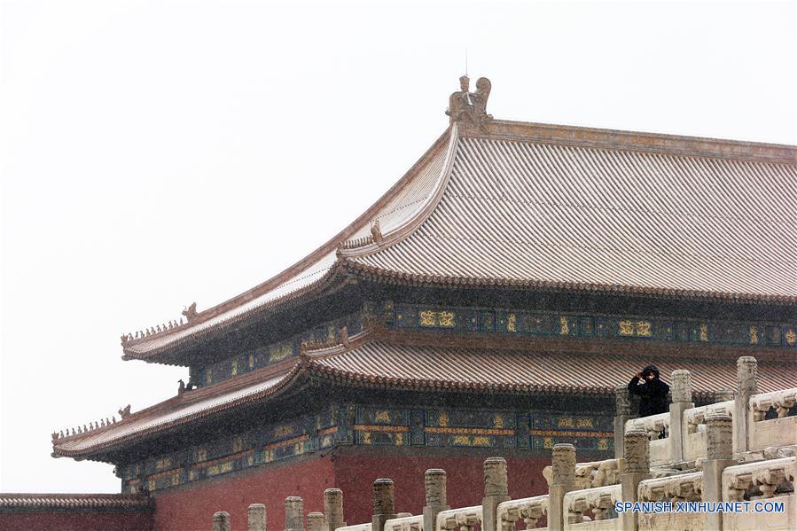 Paisaje nevado en el Museo del Palacio en Beijing