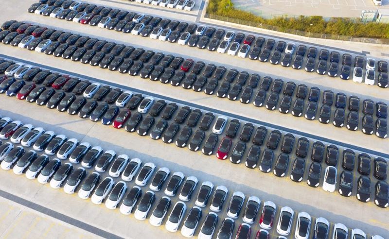 Vehículos estacionados en la fábrica de Tesla en Shanghai, 24 de octubre del 2020. ((Foto: Pueblo en Línea/ Ji Haixin)