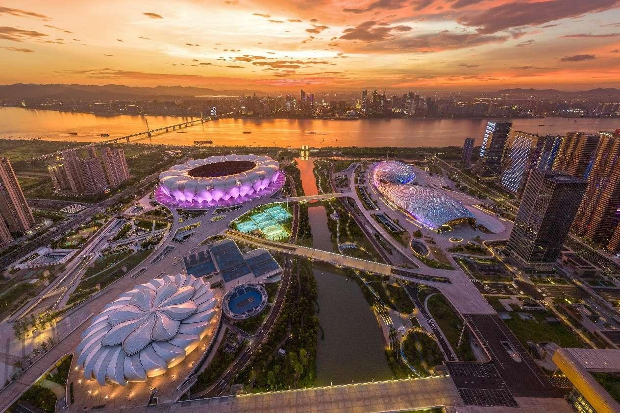 Centro Deportivo Olímpico de Hangzhou, sede principal de los XIX Juegos Asiáticos que se celebrarán en la ciudad de Hangzhou, capital de la provincia de Zhejiang. (Foto: Ding Junhao/ Diario del Pueblo Digital)