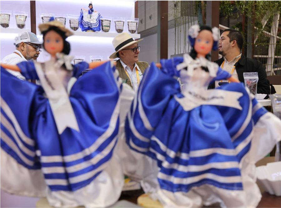 Imagen del 5 de noviembre de 2024 del pabellón de Nicaragua durante la VII Exposición Internacional de Importaciones de China (CIIE, por siglas en inglés), en Shanghai, en el este de China. (Xinhua/Yin Gang)